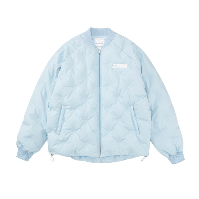 FPA Light Blue Quilted Baseball-Style Down Jacket – Chinese Streetwear Couple's Winter Thickened Short Coat for Men