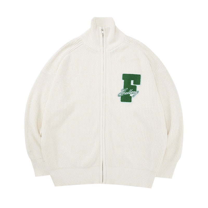 FPA Embroidered High-Neck Sweater - Chinese Streetwear Couple's Autumn/Winter Thick Knit Cardigan Jacket for Men