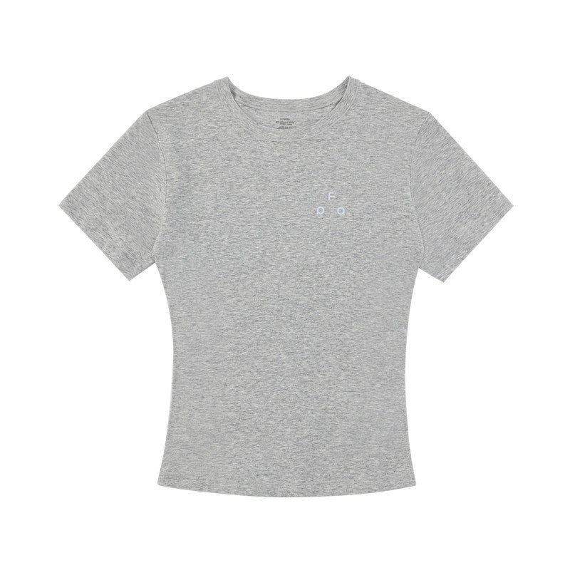 FPA7A Antibacterial Logo Stretch Crew Neck T-Shirt for Outdoor Sports, Slim Fit, Basic Layering, Short Sleeve for Women
