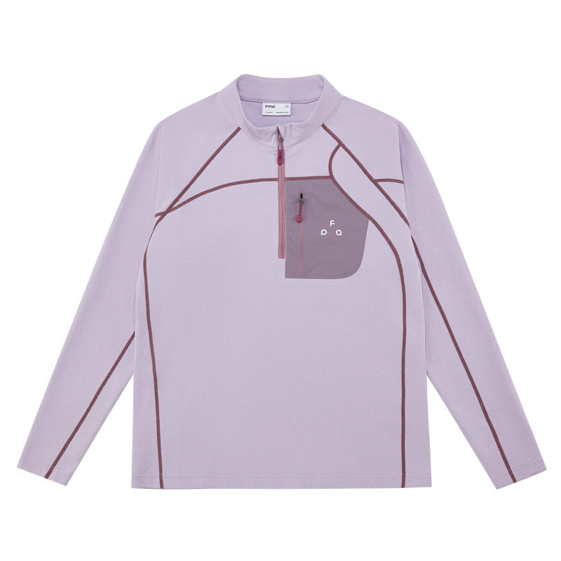 FPA Half-Zip Pocket Long Sleeve Outdoor Sports Spring Stitching Casual Unisex T-Shirt