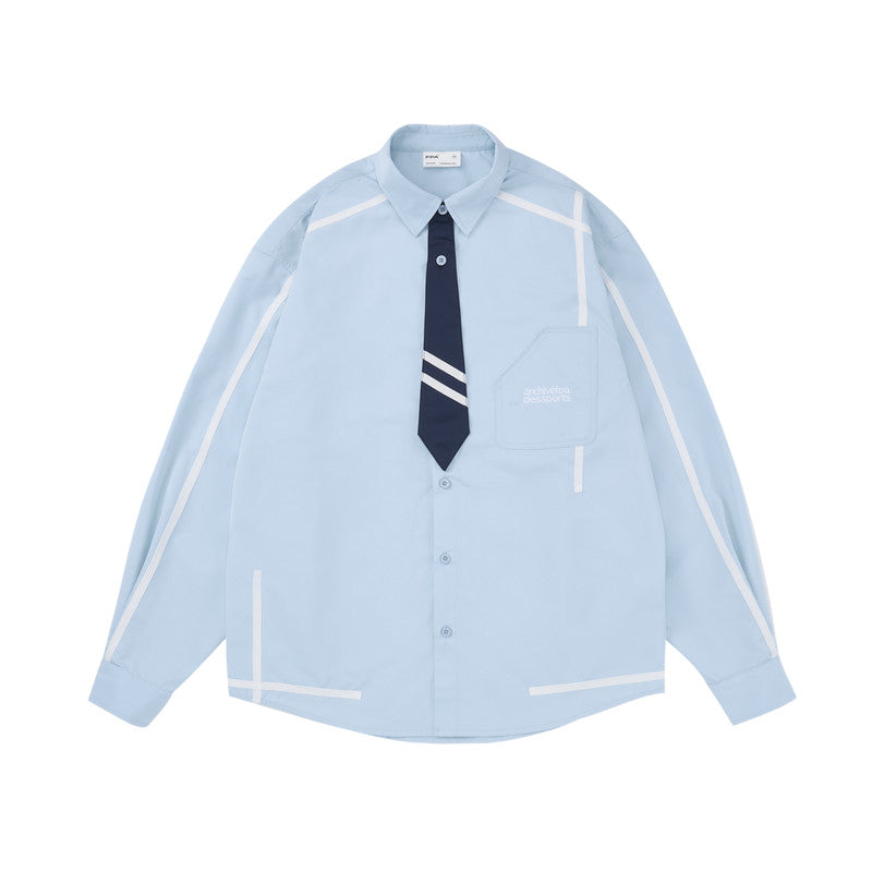 FPA Webbing Patch Fake Tie Long-Sleeve Shirt 2023 New Spring/Autumn Chinese Streetwear Loose-Fit Men's Shirt