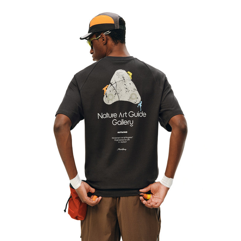 FPA Climbing Short Sleeve T-Shirt with Rock Pattern, COOLMAX Sports Tee, Summer Crew Neck, Cool and Breathable, Unisex