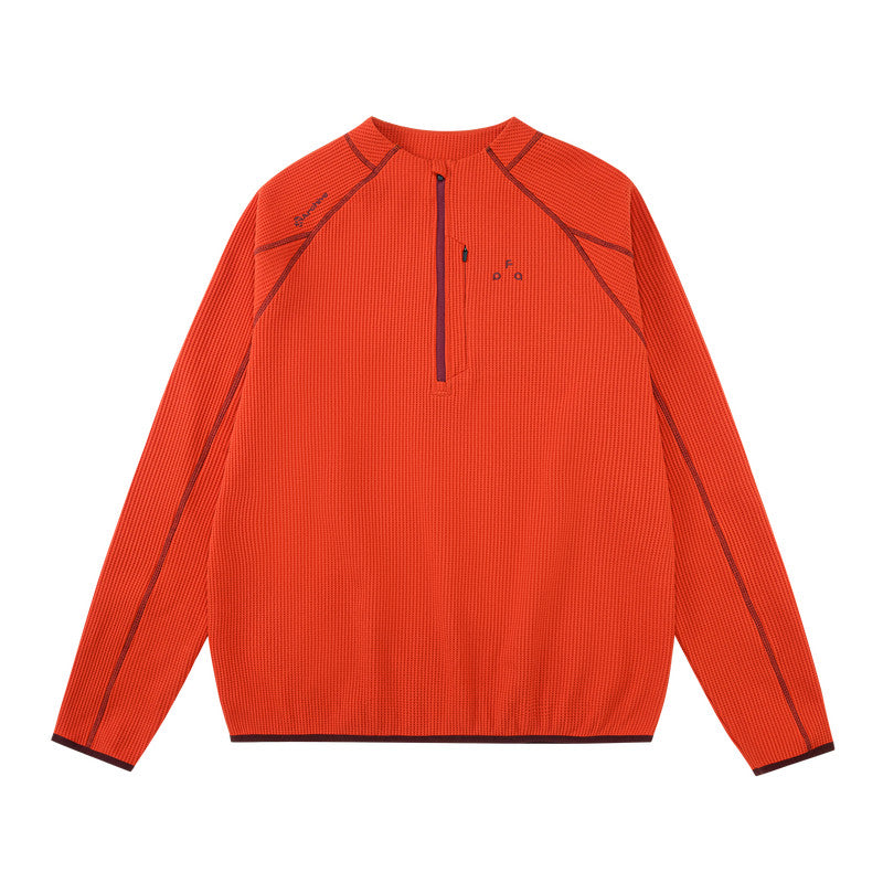 FPA Quick-Dry UPF50+ Sun Protection Long-Sleeve Sports Tee, Spring/Fall Chinese Street Style Half-Zip Half-High Collar Loose Fit Couple T-Shirt
