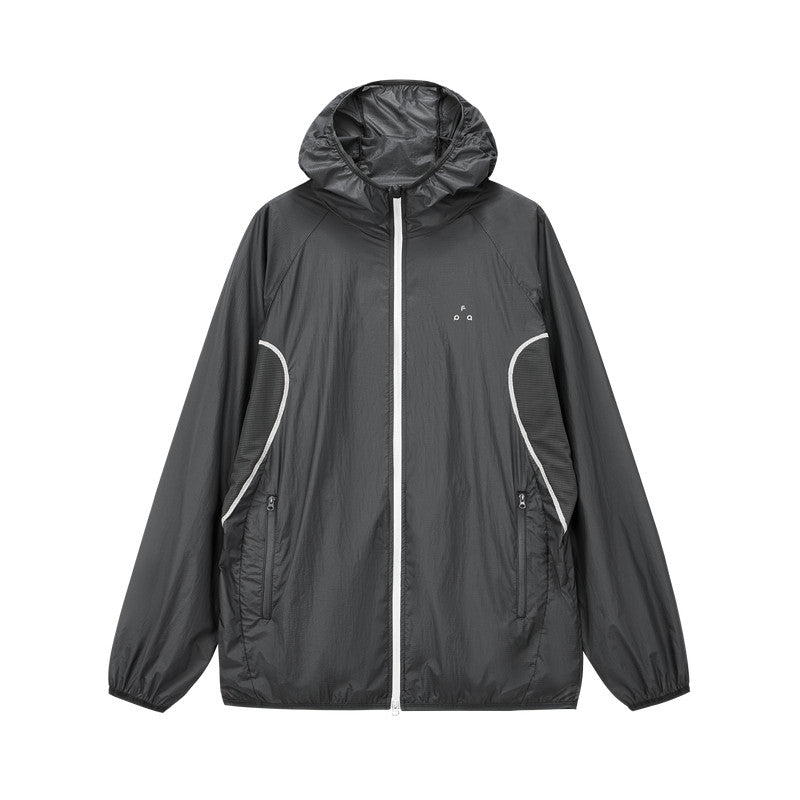 FPA Plaid Mesh Breathable Sun Protection Jacket with Contrast Color, Summer Outdoor Couple Hooded UV Jacket