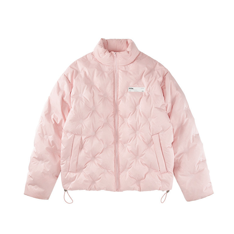 FPA Light Blue Quilted Diamond Pattern Down Jacket – Chinese Streetwear Brand Winter Thickened Short Couple Down Coat for Men