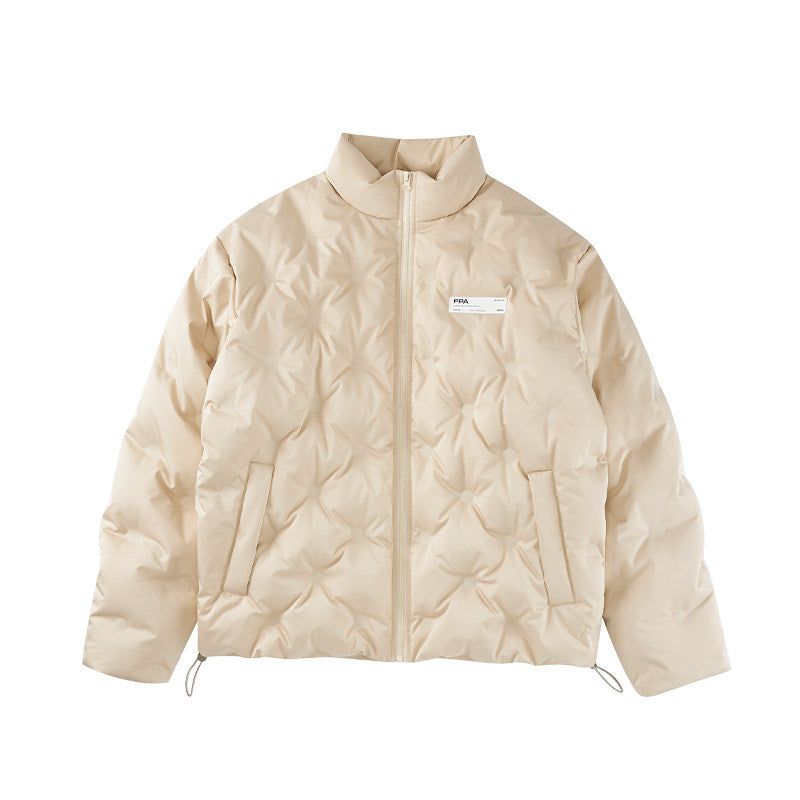 FPA Light Blue Quilted Diamond Pattern Down Jacket – Chinese Streetwear Brand Winter Thickened Short Couple Down Coat for Men