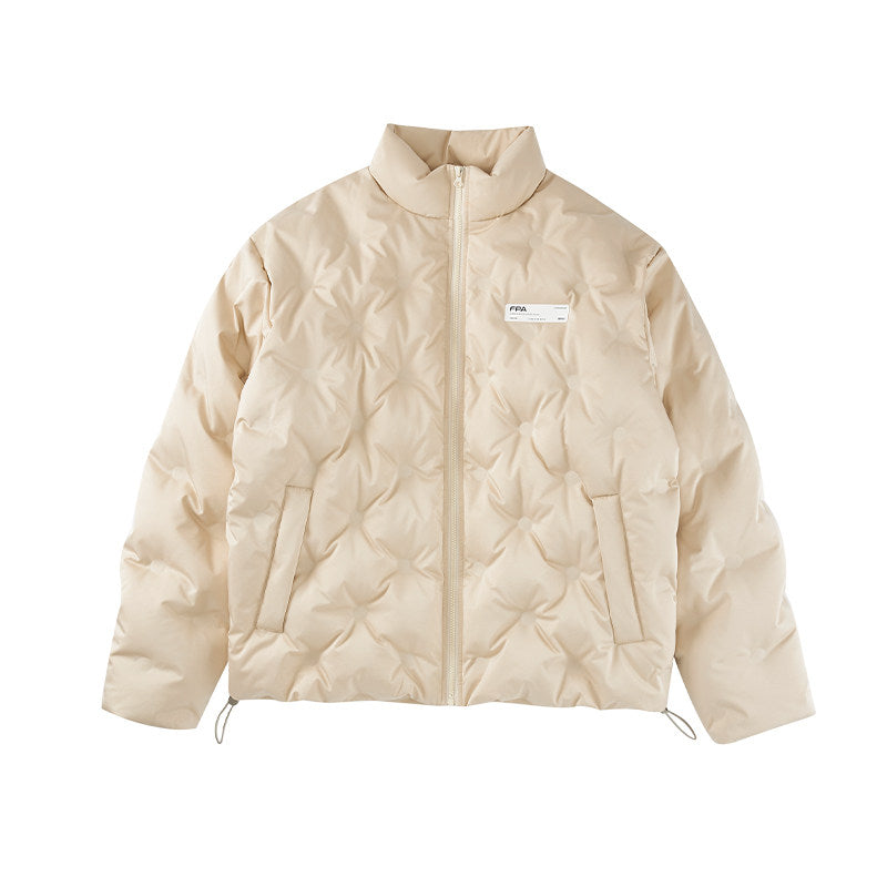 FPA Winter Couple Embossed Down Jacket – Chinese Street Style Stand Collar Casual Thick Warm Coat for Men