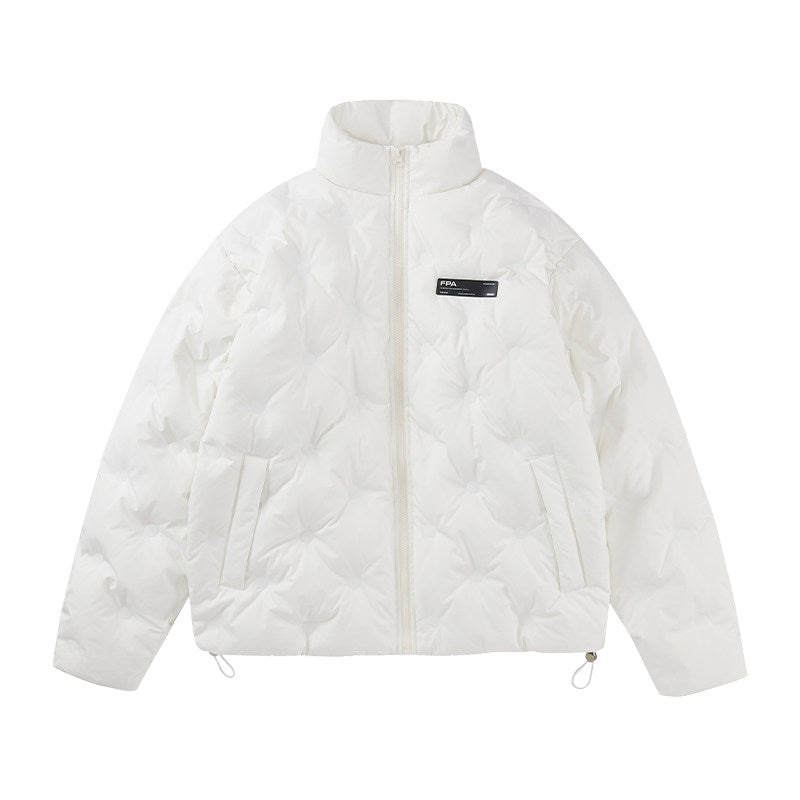 FPA Light Blue Quilted Diamond Pattern Down Jacket – Chinese Streetwear Brand Winter Thickened Short Couple Down Coat for Men