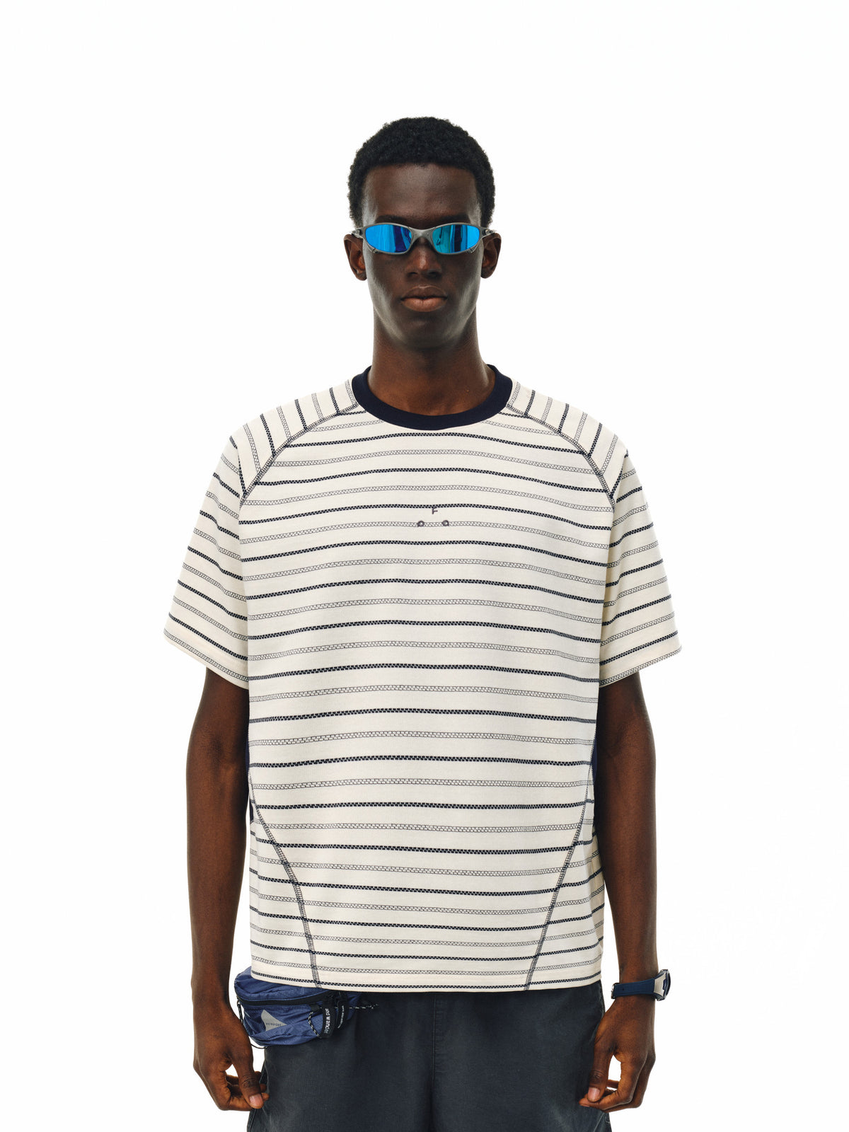FPA Sports Texture Striped Color-Block T-Shirt Summer American Retro Crew Neck Couple Style Streetwear Short Sleeve