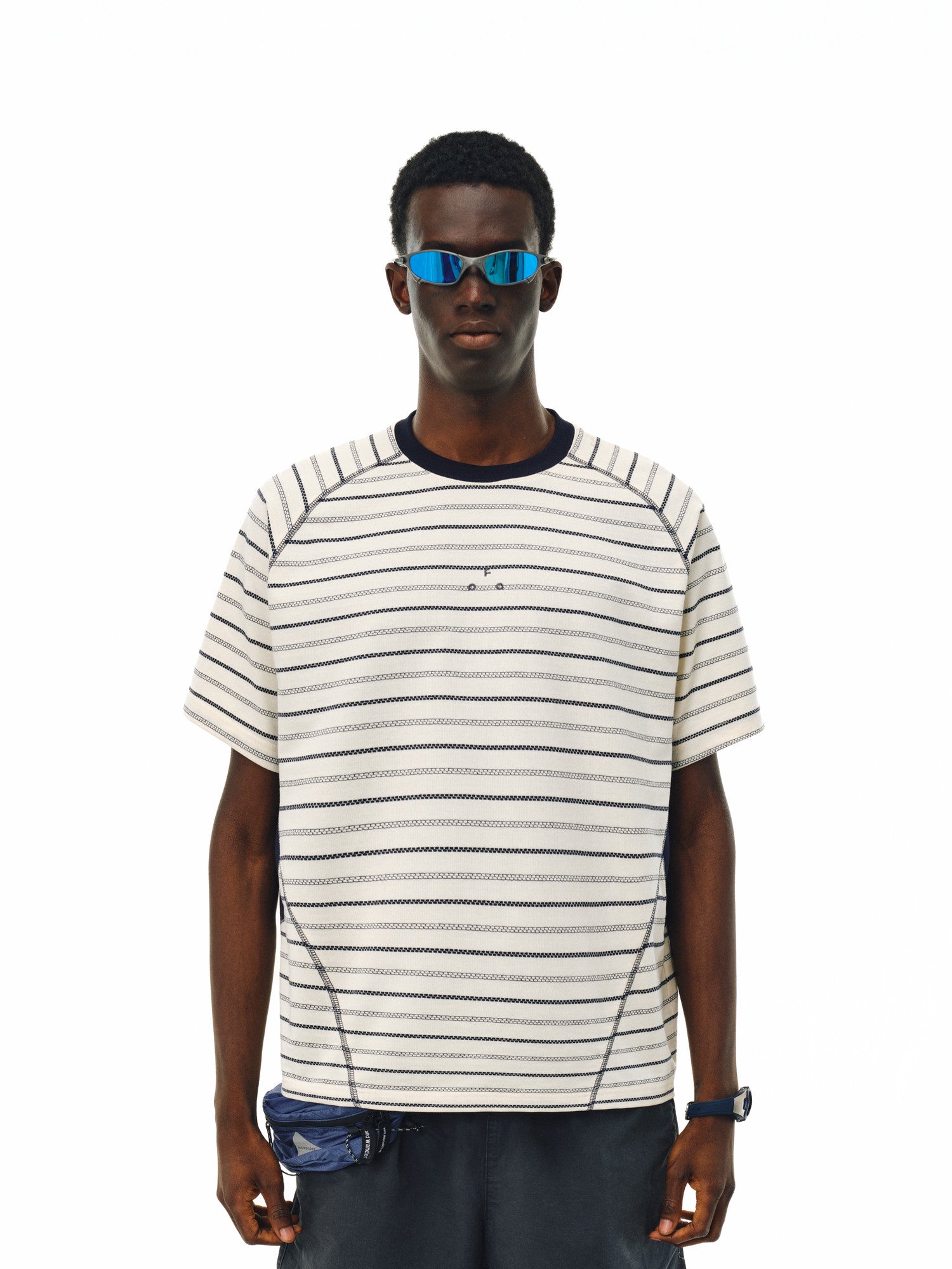 FPA Sports Texture Striped Color-Block T-Shirt Summer American Retro Crew Neck Couple Style Streetwear Short Sleeve