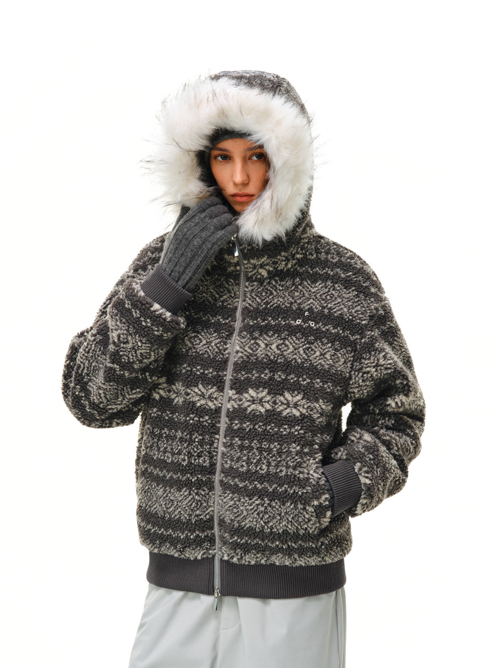 FPA Fair Isle Ethnic Style Faux Fur Collar 3M Cotton Padded Jacket – Winter Premium Warmth Couple Retro Cotton Coat