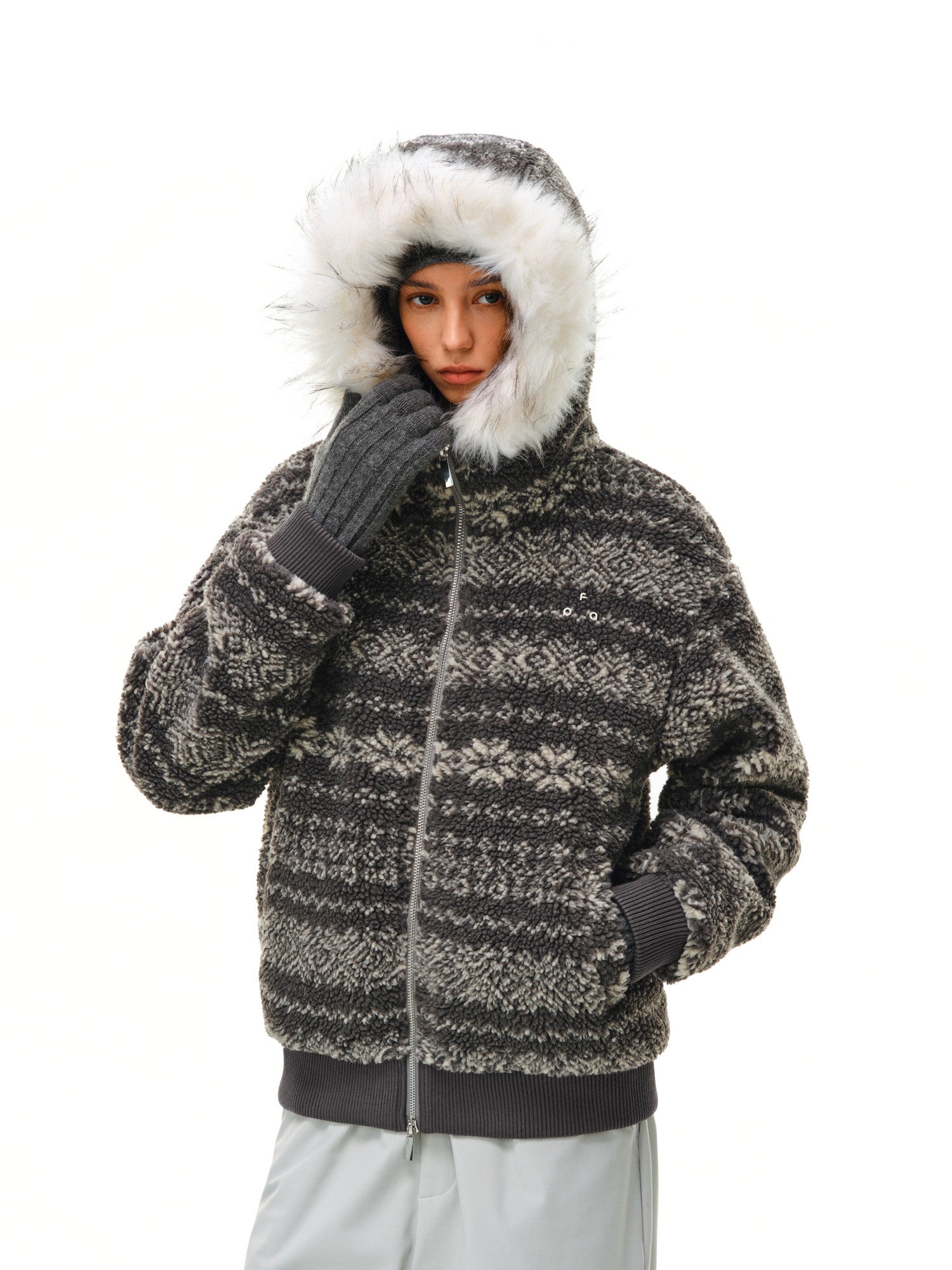 FPA Fair Isle Ethnic Style Faux Fur Collar 3M Cotton Padded Jacket – Winter Premium Warmth Couple Retro Cotton Coat
