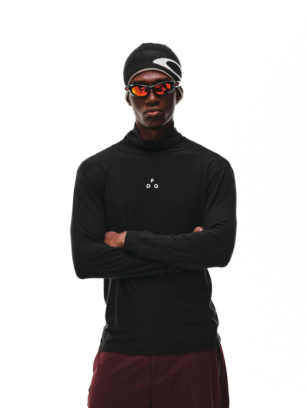 FPA Wool High Neck Long Sleeve Base Layer with Triangle Logo - Spring/Fall Basic Logo Casual Inner Wear Black T-Shirt