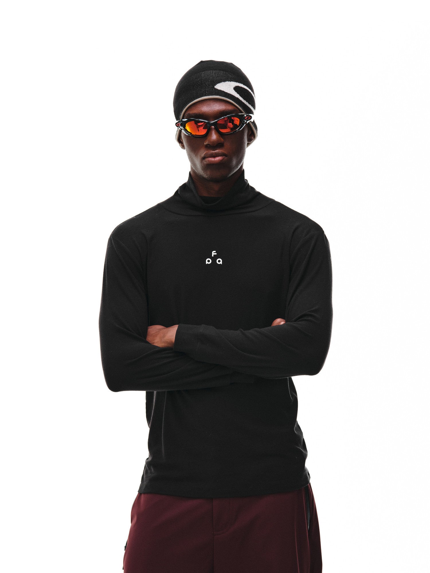 FPA Wool High Neck Long Sleeve Base Layer with Triangle Logo - Spring/Fall Basic Logo Casual Inner Wear Black T-Shirt