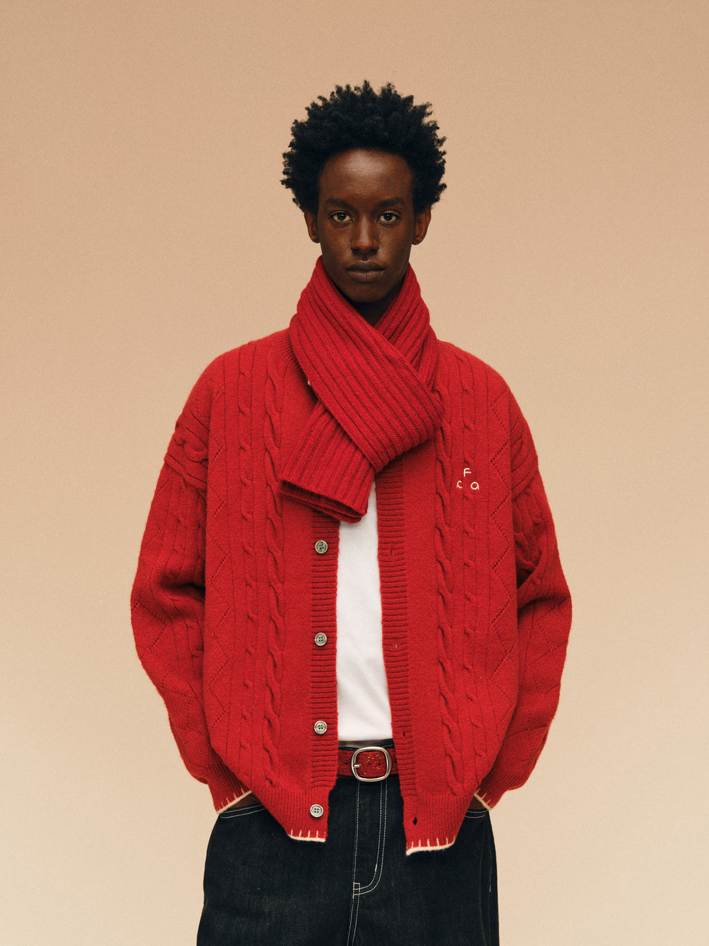 FPA Color-Block Cardigan Sweater – Chinese New Year Red Knit Coat for Him and Her