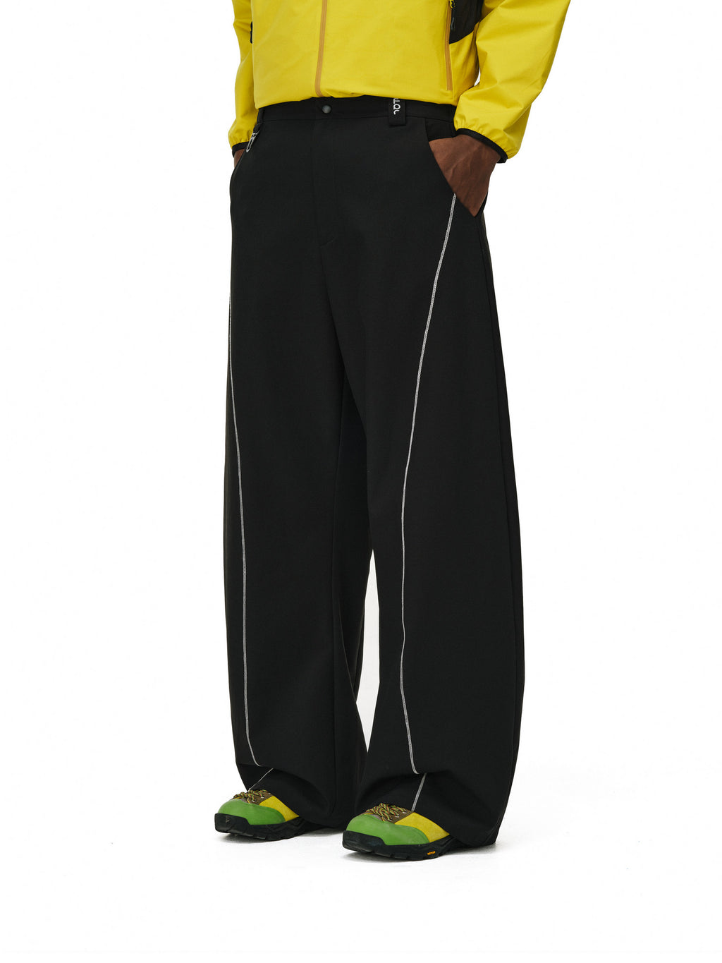 FPA Outdoor Curved-Leg Pants with Contrast Color Wide-Leg Trousers