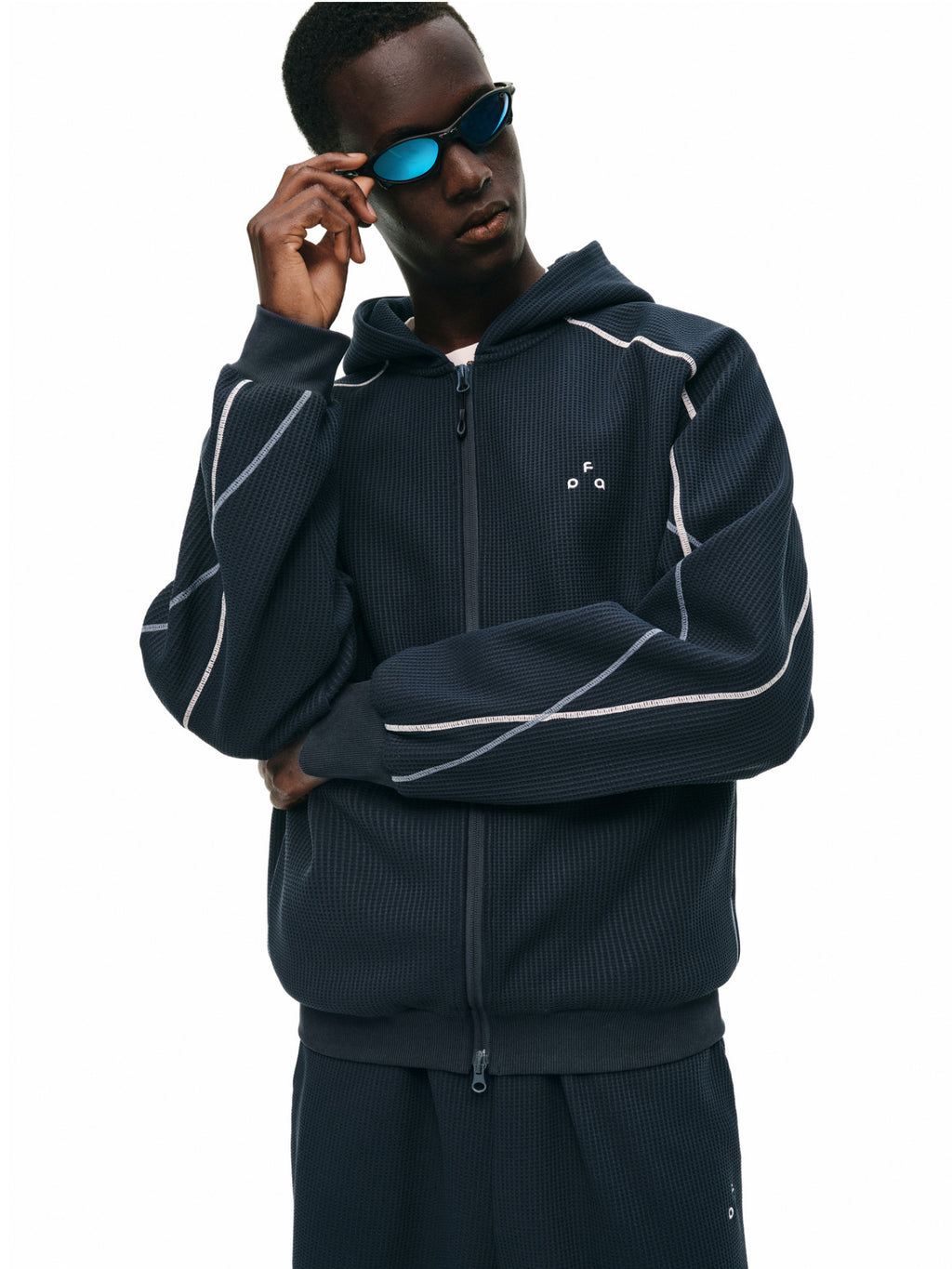 FPA Waffle Fleece Color-Block Hooded Sweatshirt Set - Casual Zip-Up Hoodie for Men