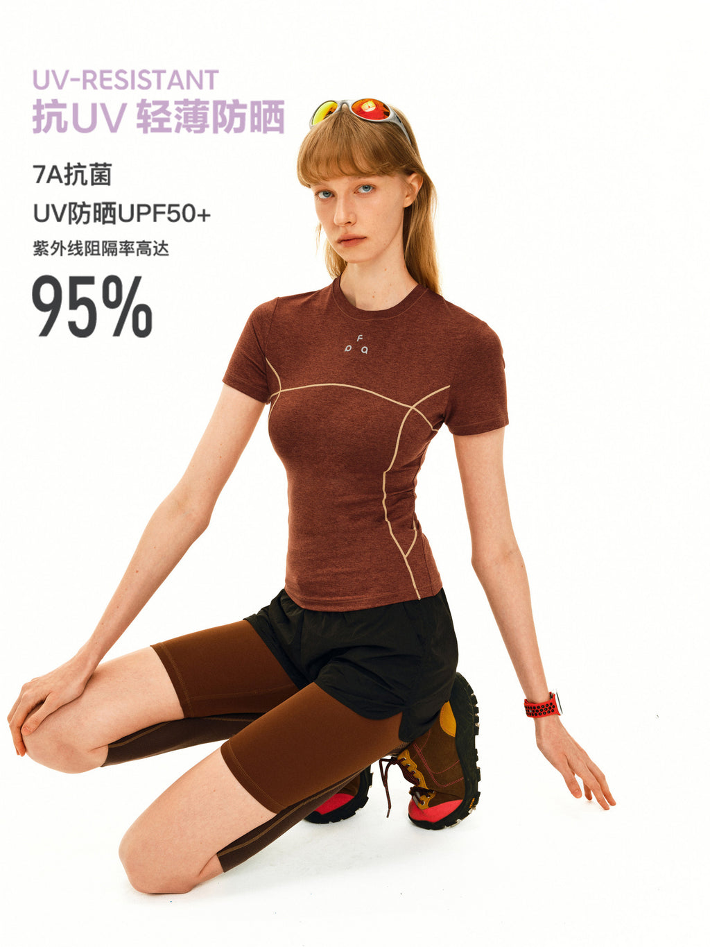 FPA 7A Antibacterial Breathable Quick-Dry Athletic Short Sleeve Summer Outdoor Basic Crew Neck Fitted T-Shirt for Women
