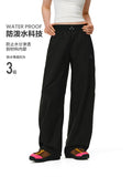 FPA Elastic Logo Woven Quick-Dry Curved-Leg Trousers for Outdoor Sports, Loose Fit, Hiking, Drawstring, Unisex Casual Pants