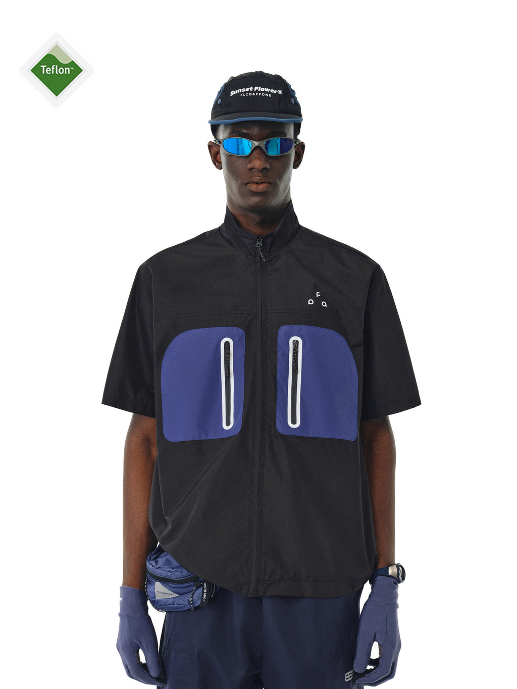 FPA Teflon Three-Proof Cycling Short-Sleeve Shirt - Chinese Streetwear Summer American-Style Couple Lapel Black Half-Sleeve Shirt
