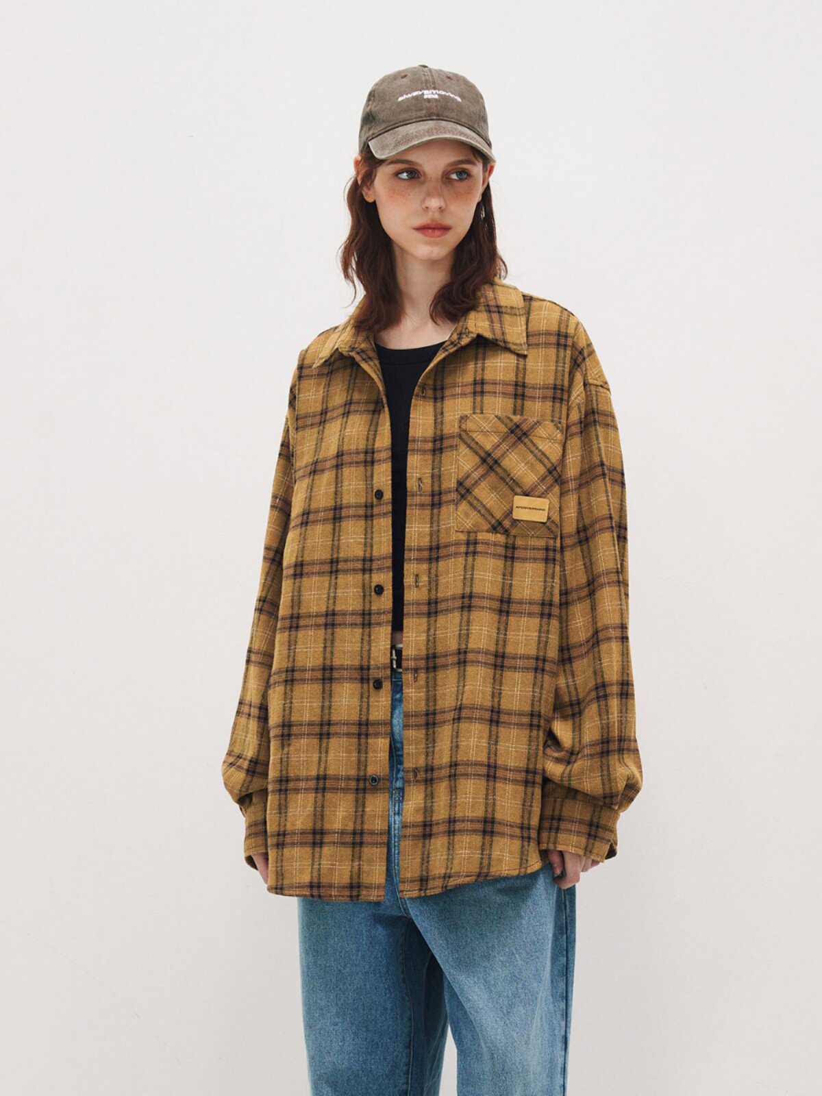 FPA Vintage Plaid Casual Shirt – Retro Textured, Loose Fit, Long Sleeve, Spring/Fall, Unisex
