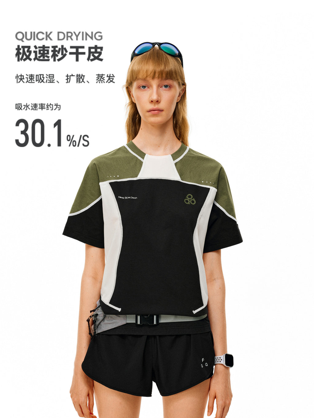 FPA Quick-Dry Color-Block Breathable Short-Sleeve T-Shirt, Summer Perforated Seam Detail, Round Neck, Couple Style, Casual Sports Tee