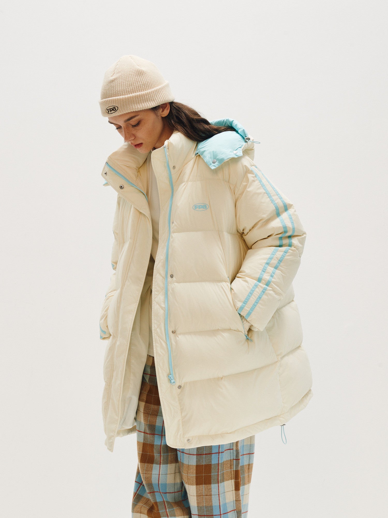 FPA Color-Block Hooded Mid-Length Down Jacket, Chinese Streetwear Brand, Loose Unisex Winter Thick Down Coat for Men