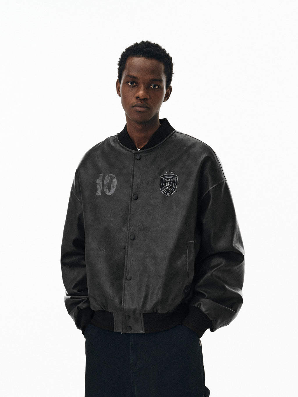 FPA Badge Leather Baseball Jacket - Chinese Streetwear American Motorcycle Racing Style Short Baseball Collar Jacket for Men
