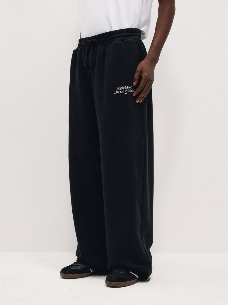 FPA Basic Slogan Sweatpants - Spring/Fall Chinese Streetwear Trendy Wide-Leg Hip-Hop Straight-Leg Black Casual Pants