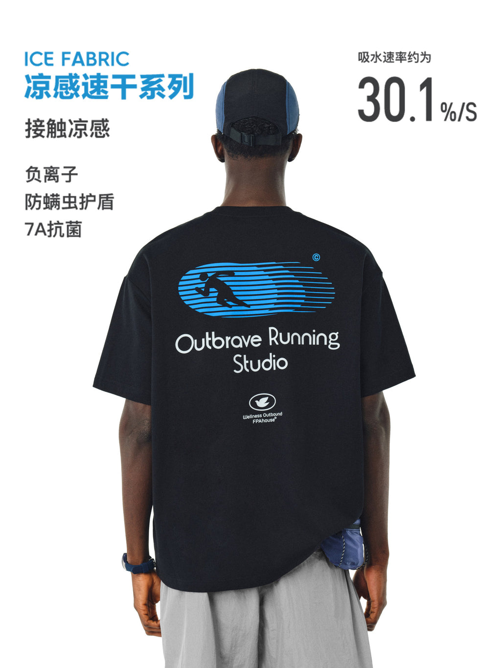 FPA Quick-Dry 7A Antibacterial Cool-Touch Athletic Short Sleeve T-Shirt, Chinese Streetwear American Style Loose Heavyweight Summer Mid-Sleeve Tee for Men