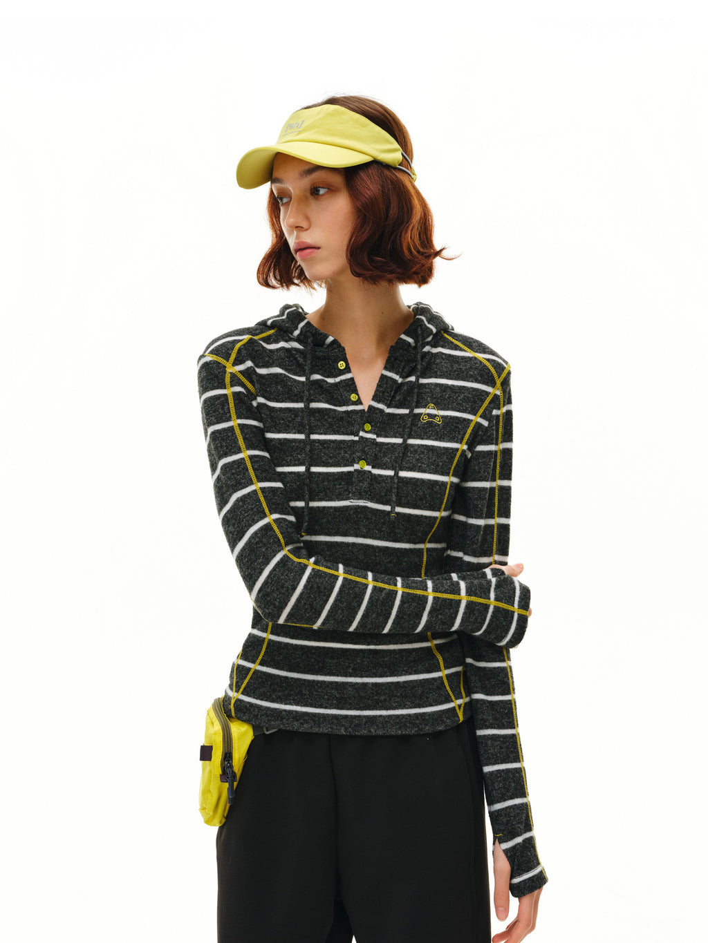 FPA Color-Block Halsey Line Henley Collar Striped Hoodie - Fall Casual Slim Fit Premium Feel Women's Hooded Sweatshirt