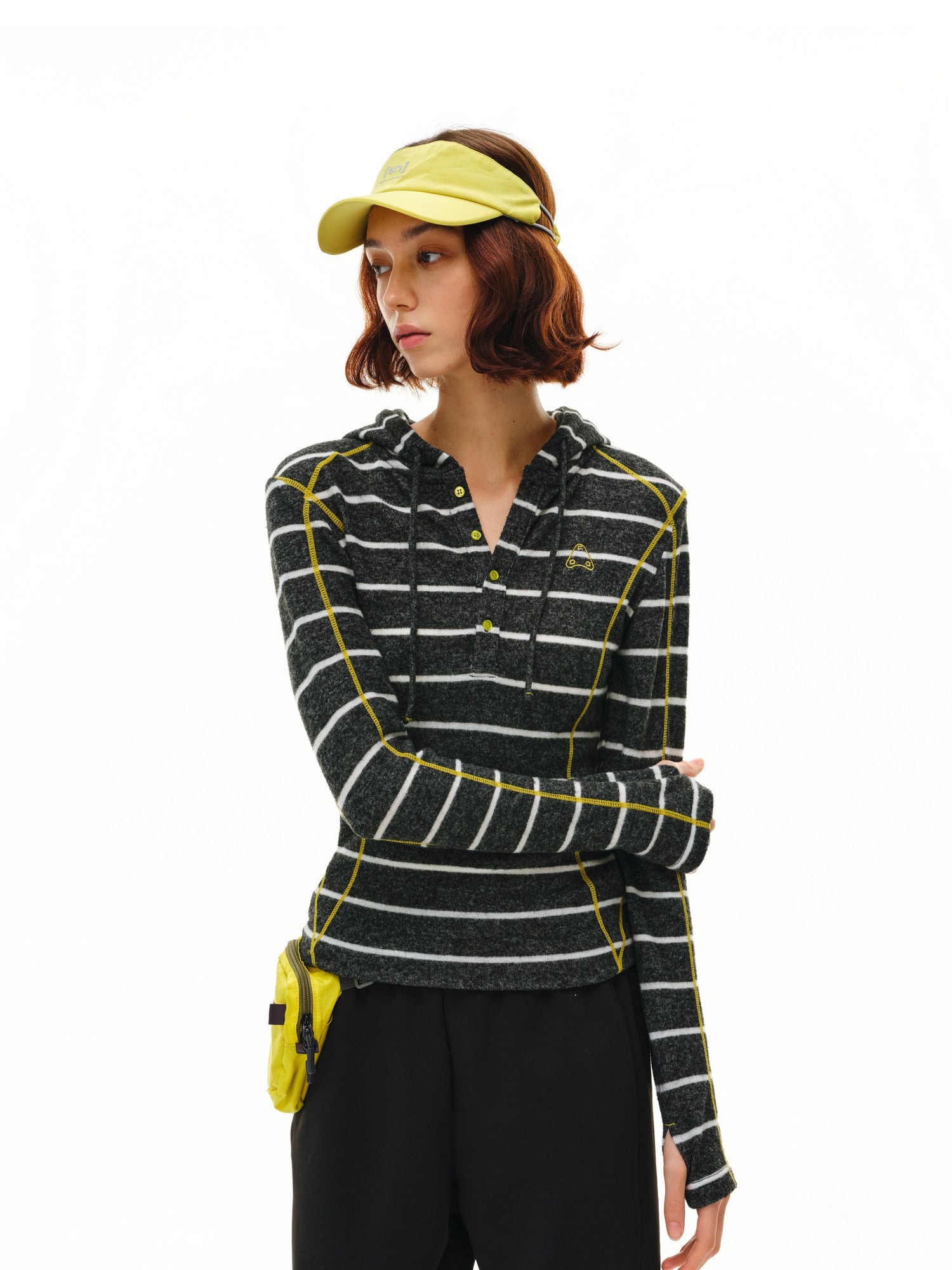 FPA Color-Block Halsey Line Henley Collar Striped Hoodie - Fall Casual Slim Fit Premium Feel Women's Hooded Sweatshirt