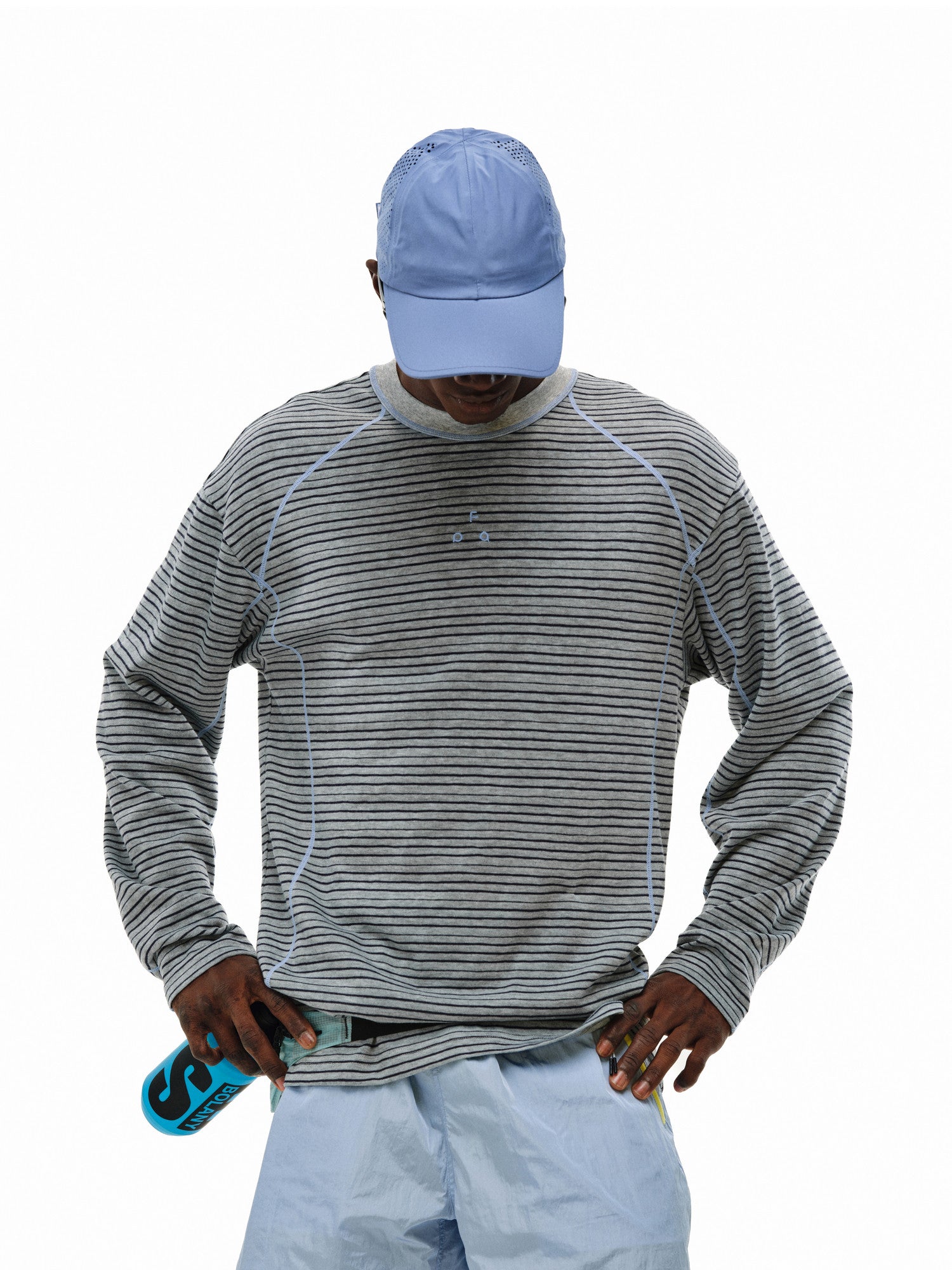FPA Style Contrast Stripe Long-Sleeve T-Shirt for Outdoor Sports, Crew Neck, Unisex, Casual