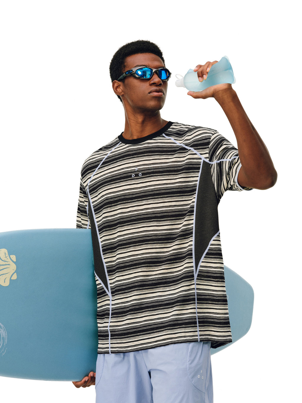 FPA Mesh Panel Stripe Short Sleeve Summer Round Neck Contrast Color Couple Casual Outdoor Sports Breathable T-Shirt