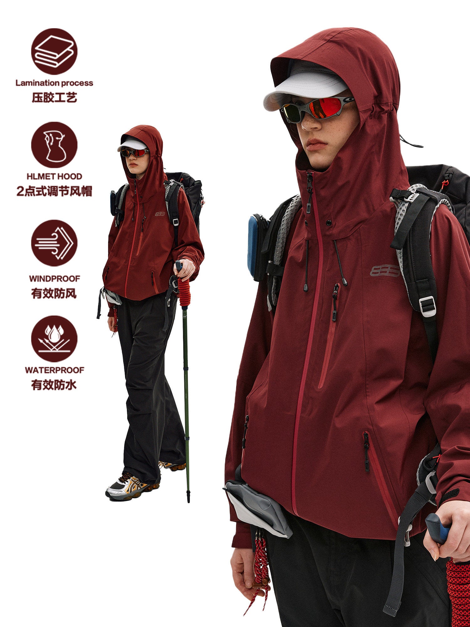 FPA Waterproof Outdoor Hard Shell Jacket with Fully Taped Seams, Couple Outdoor Sports Jacket for Men