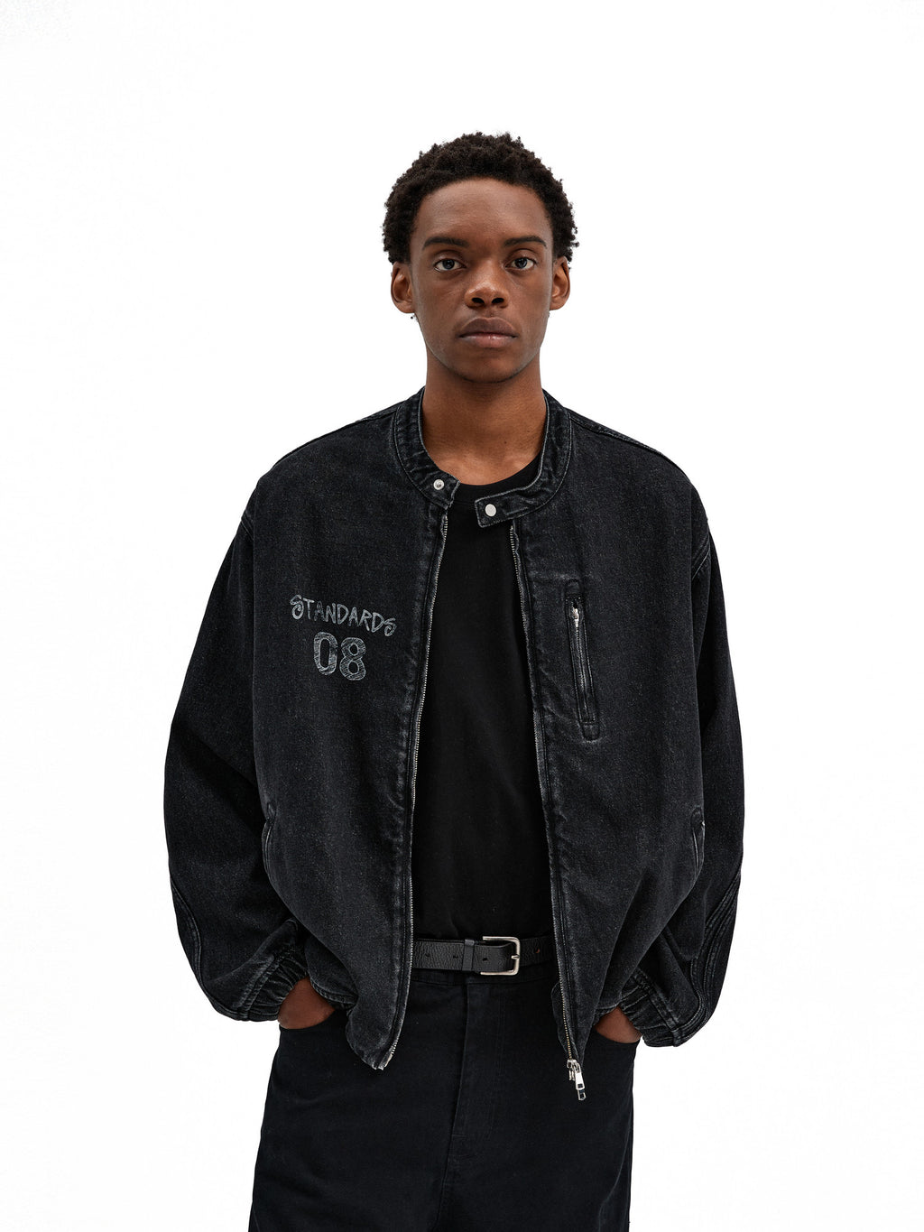 FPA Washed Denim Harrington Jacket - Chinese Streetwear Trend Short Couple Style Loose Design Casual Outerwear