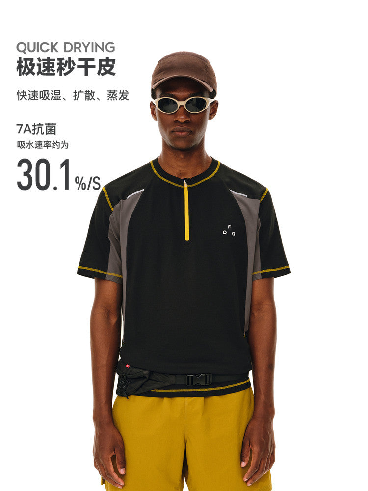 FPA 7A Antibacterial Quick-Dry Color-Block Half-Zip Short Sleeve Outdoor Sports T-Shirt for Men and Women