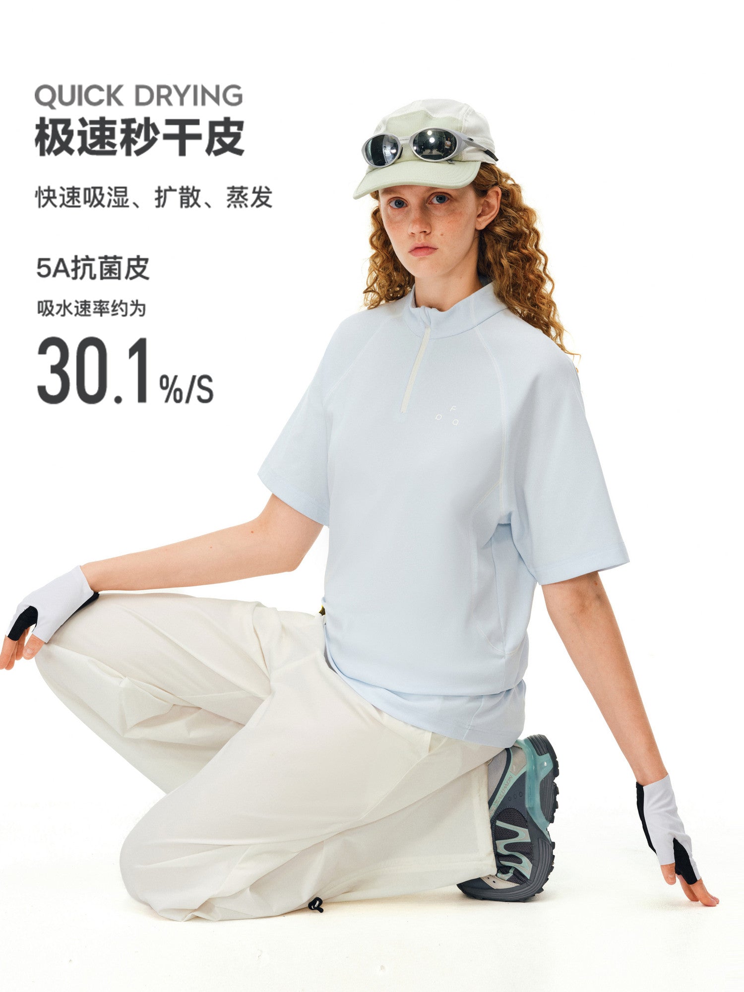 FPA 5A Antibacterial Quick-Dry Stand Collar Short Sleeve Contrast Stitch Half-Zip Summer Outdoor Cycling T-Shirt
