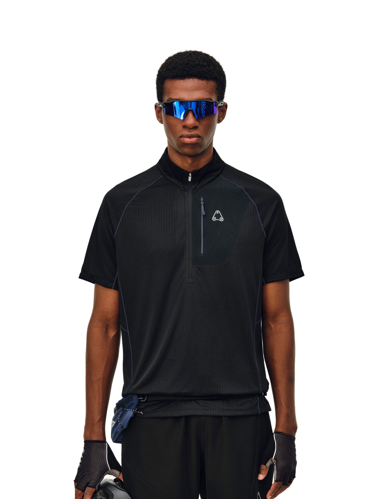 FPA Stand Collar Quick-Dry Contrast Stitching Short Sleeve Summer Half-Zip Outdoor Sports Casual Couple Cycling T-Shirt