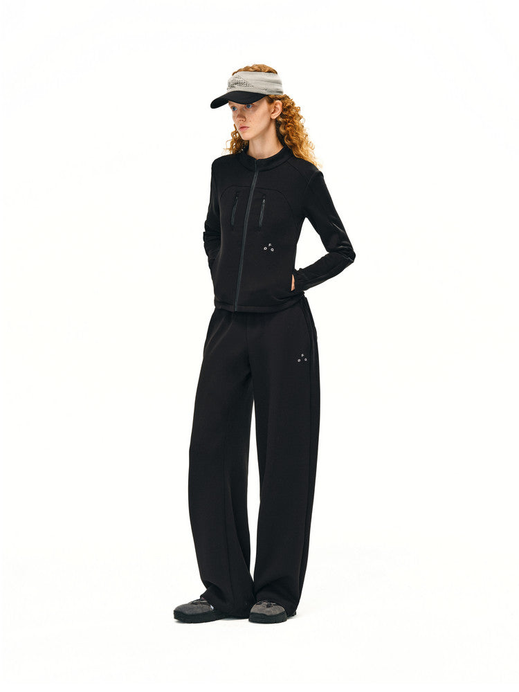 FPA Special Mercerized Silhouette Air Layer Sports Jacket - Chinese Streetwear Spring/Fall Casual Set, Stand Collar Short Jacket for Women