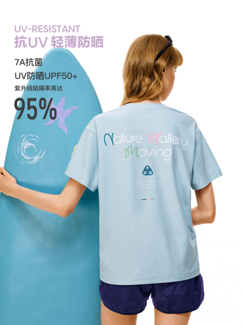 FPA Color-Block Slogan Dopamine Sports T-Shirt Summer Crew Neck Surf Print Couple Style Casual Short Sleeve