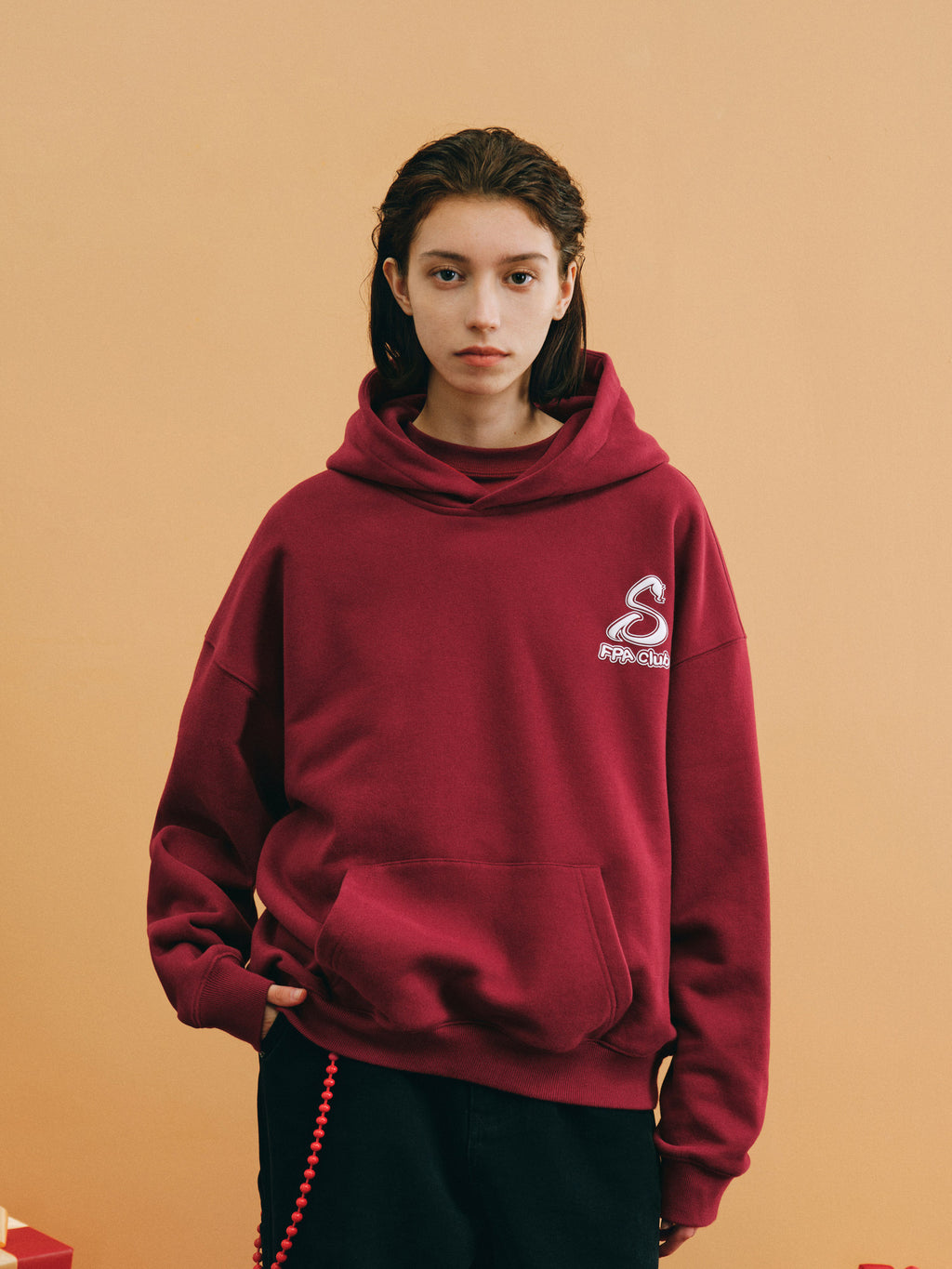 FPA Snake Year Limited Edition Graffiti Typography Hoodie – Chinese New Year Festive Wine Red, Loose Fit, Unisex