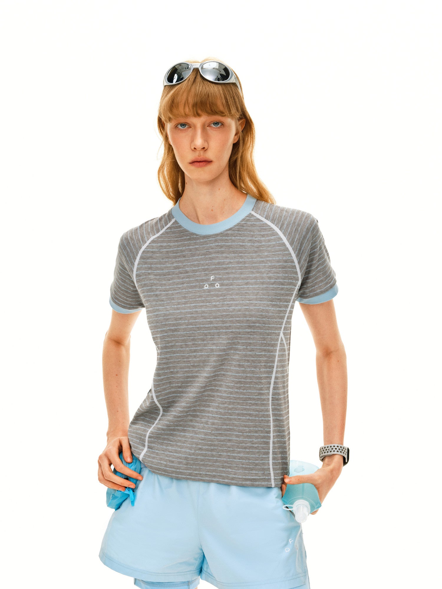 FPA Slim-Fit Contrast Stripe Short-Sleeve T-Shirt 2026 New Sporty Casual Crew Neck Summer Top for Women
