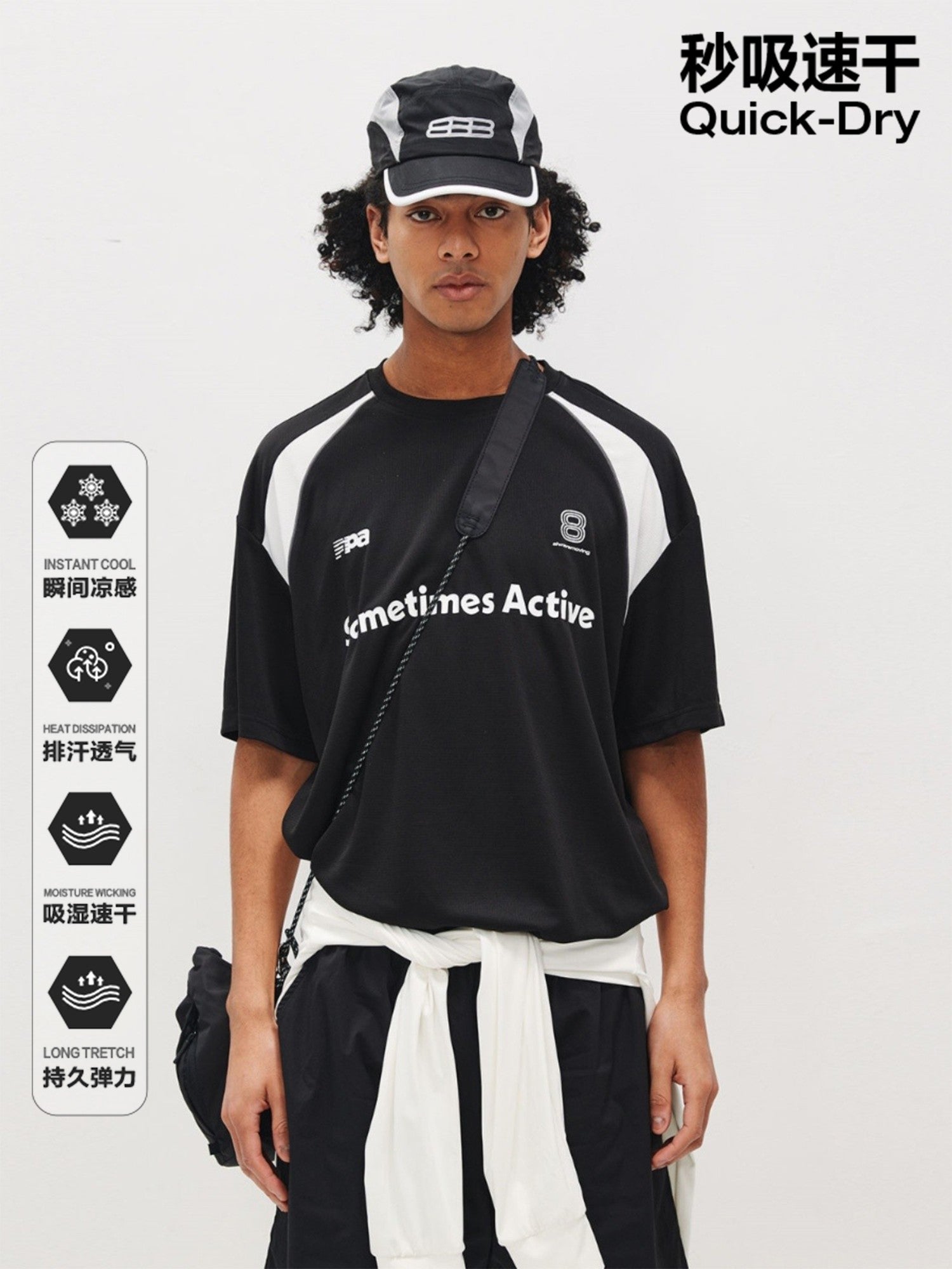 FPA Quick-Dry Breathable Mesh Athletic Short Sleeve T-Shirt - Summer Chinese Streetwear Loose Fit Round Neck Black Tee for Men