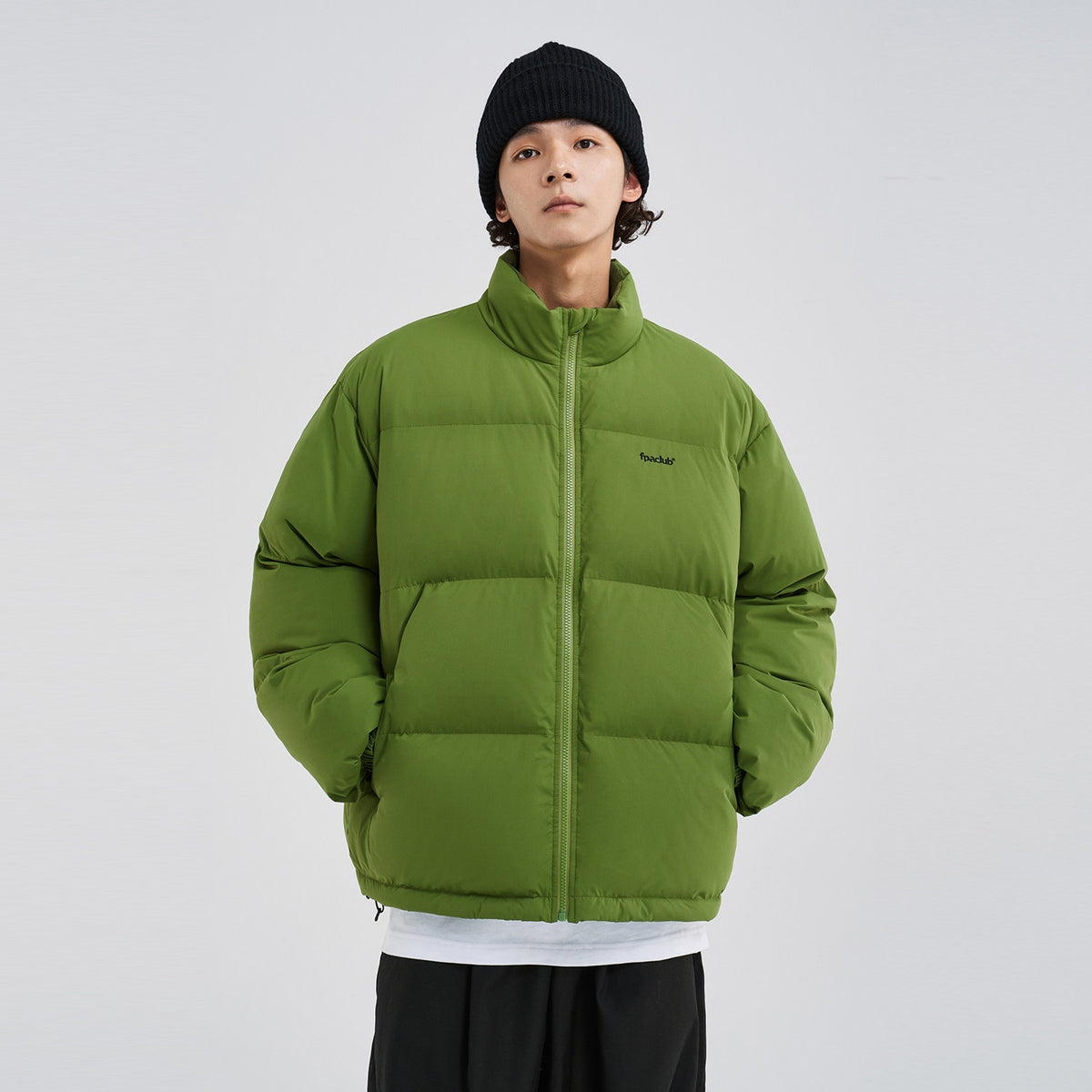FPA 90% White Duck Down Basic Green Puffer Jacket, Thick Warm Unisex Winter Coat