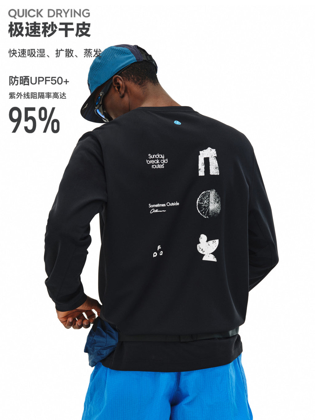 FPA Moisture-Wicking UPF50+ Printed Long Sleeve Athletic Spring Casual Crew Neck Black Couple T-Shirt