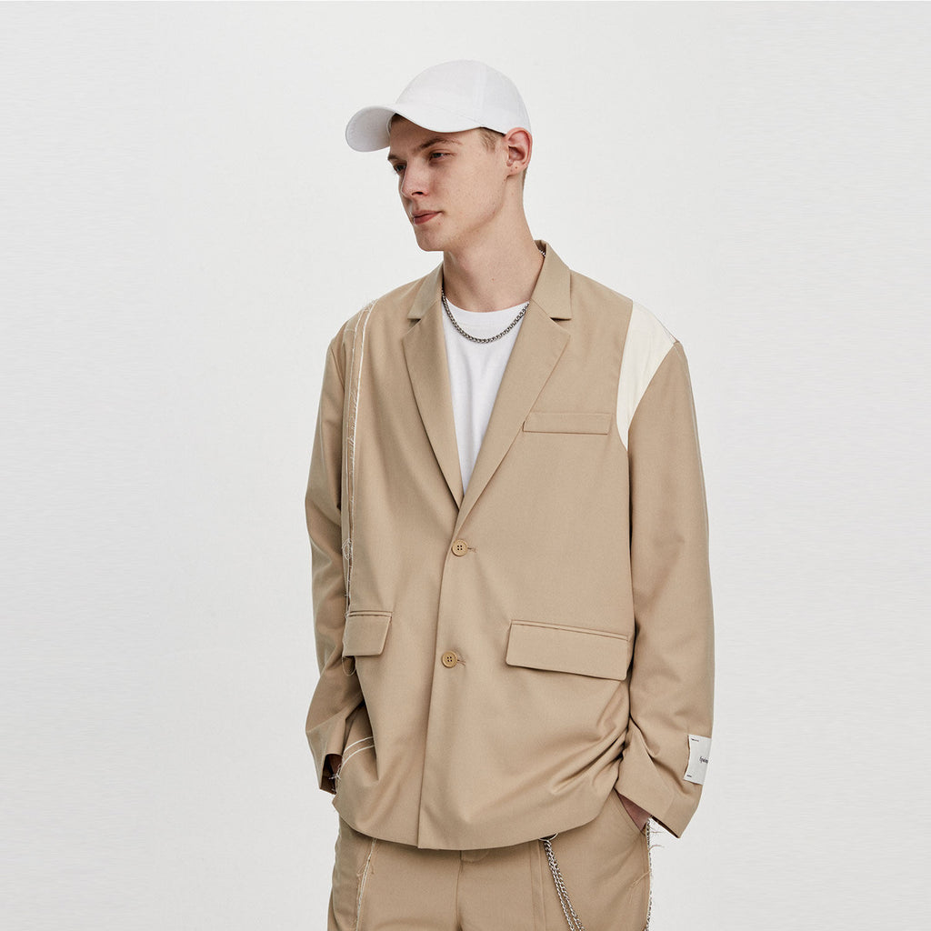 FPA Deconstructed Design Trendy Blazer for Men and Women, Loose Fit, Casual, Khaki, Streetwear