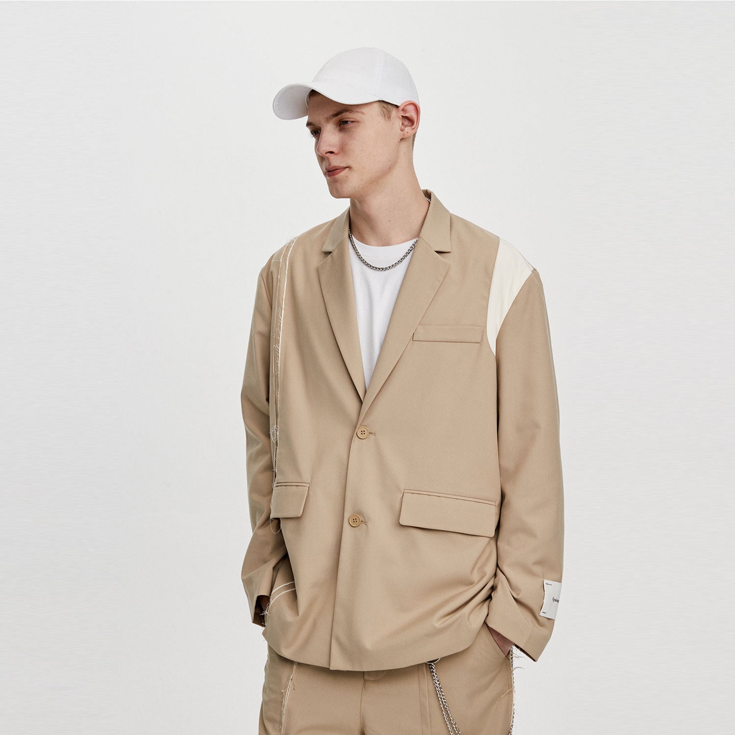 FPA Deconstructed Design Trendy Blazer for Men and Women, Loose Fit, Casual, Khaki, Streetwear