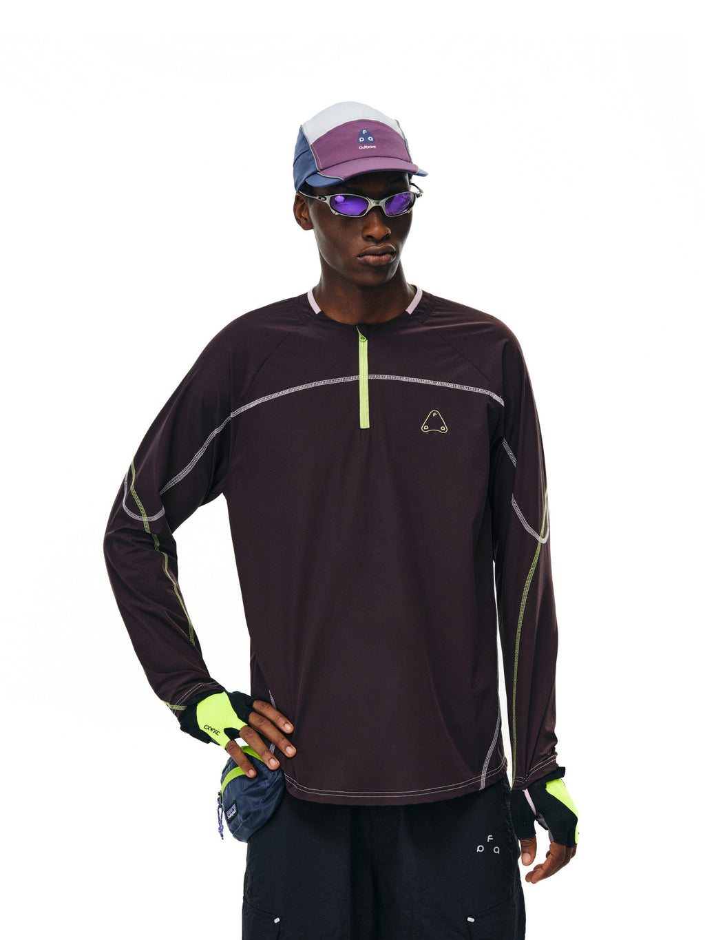 FPA Moisture-Wicking Half-Zip Color-Block Long-Sleeve Outdoor Sports Casual American Streetwear Couple Autumn T-Shirt
