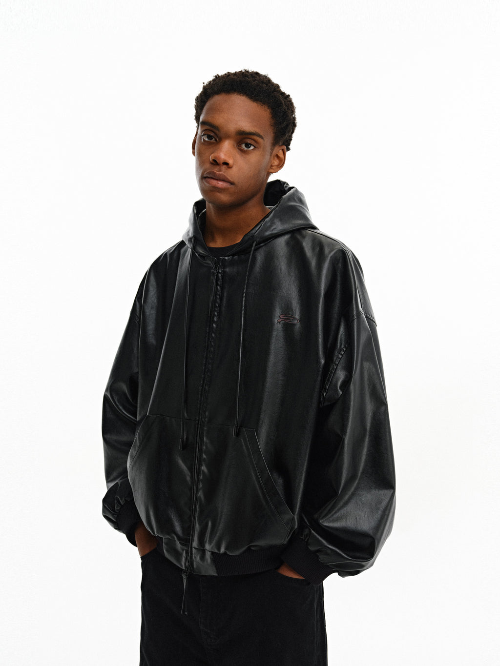 FPA Oversized Hooded PU Leather Jacket 2026 New Streetwear Trend Loose Fit Autumn Short Coat